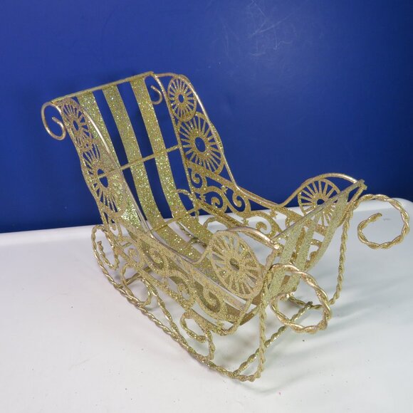 all metal Gold Sleigh with rainbow glitter Christmas Holiday Winter - Picture 6 of 11